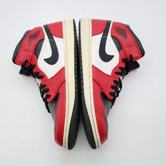 Nike Air Jordan 1 Mid Men's Size 12 Red Black White Sneakers 554724 069 - Picture 8 of 9
